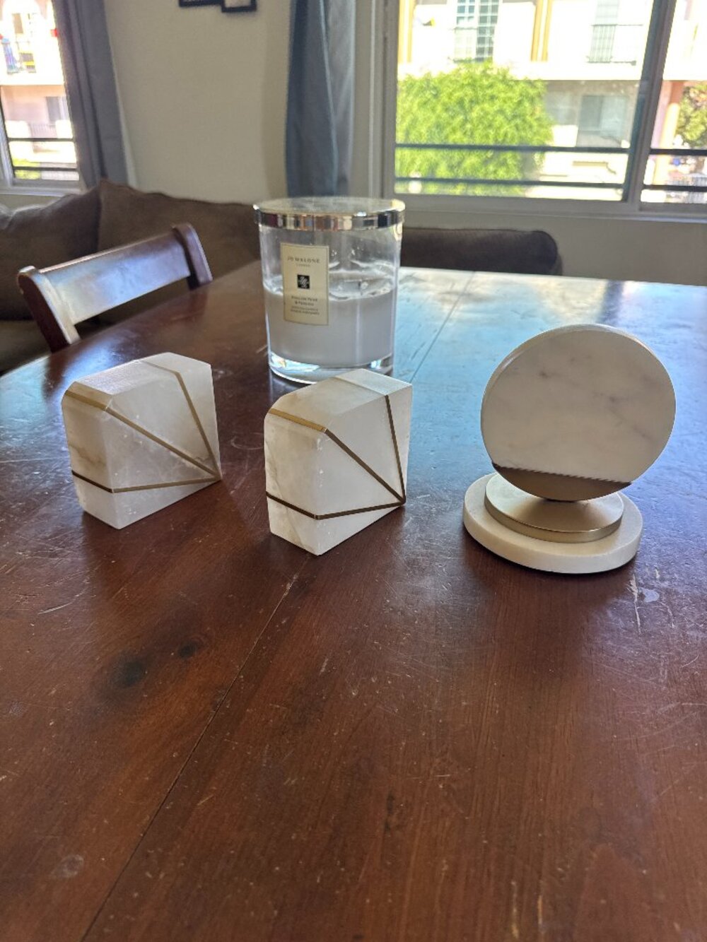 West Elm Marble & Brass Decor Set — Bookends + Deco Doorstop